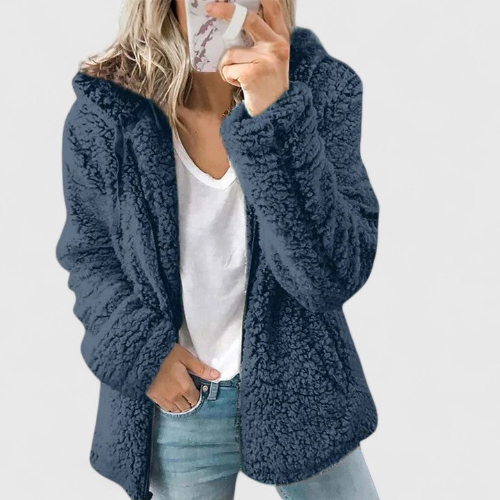 Hooded Fleece Zip Front Long Sleeve Fuzzy Jacket