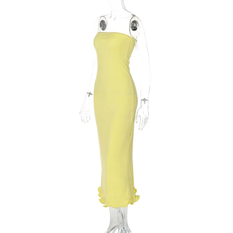 Frill Trim Tube Midi Dress