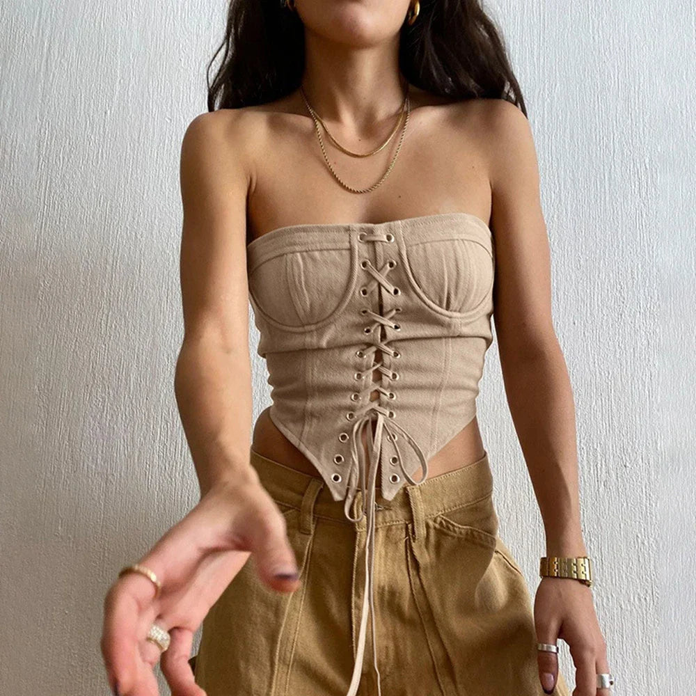 Bandage Corset Tieup Triangle Strapless