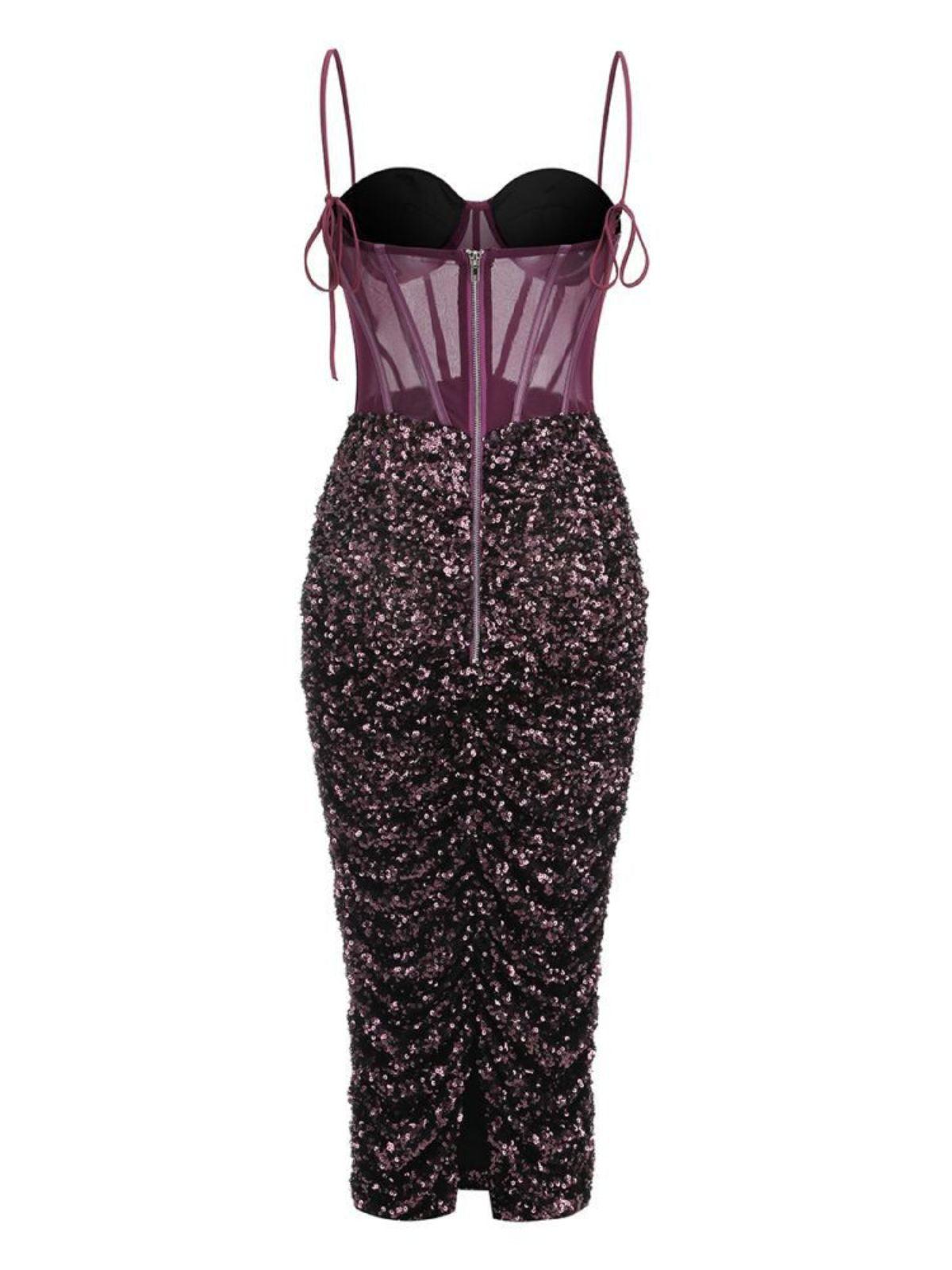 Sevyn Corset Sequin Midi Dress In Purple