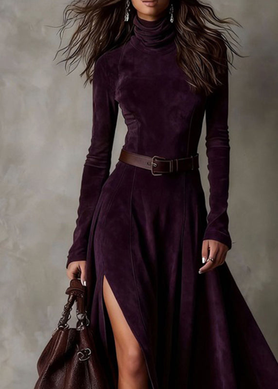 Sexy Coffee Patchwork Sashes Side Open Maxi Dresses Spring