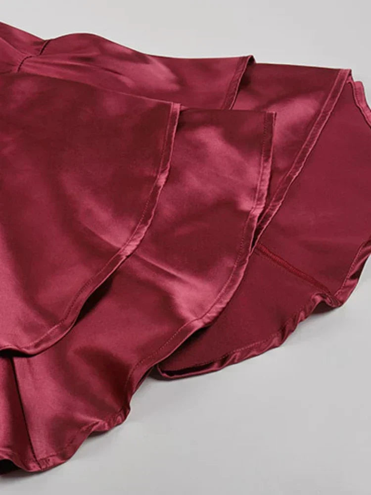 Sexy Deep V Neck Flare Sleeve Pleats Mini Backless Party Dress