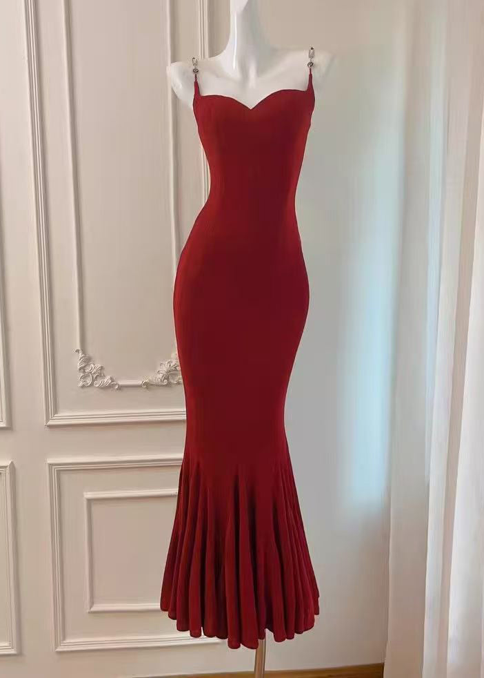 Sexy Mulberry Flattering Solid Knit Maxi Spaghetti Strap Dress Summer