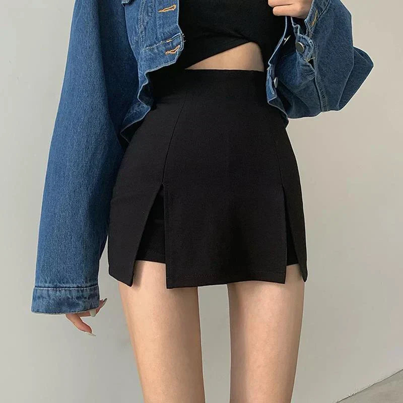 Split Skirt Office Ladies Suit Summer New Black Mini A-Line Short / Xs