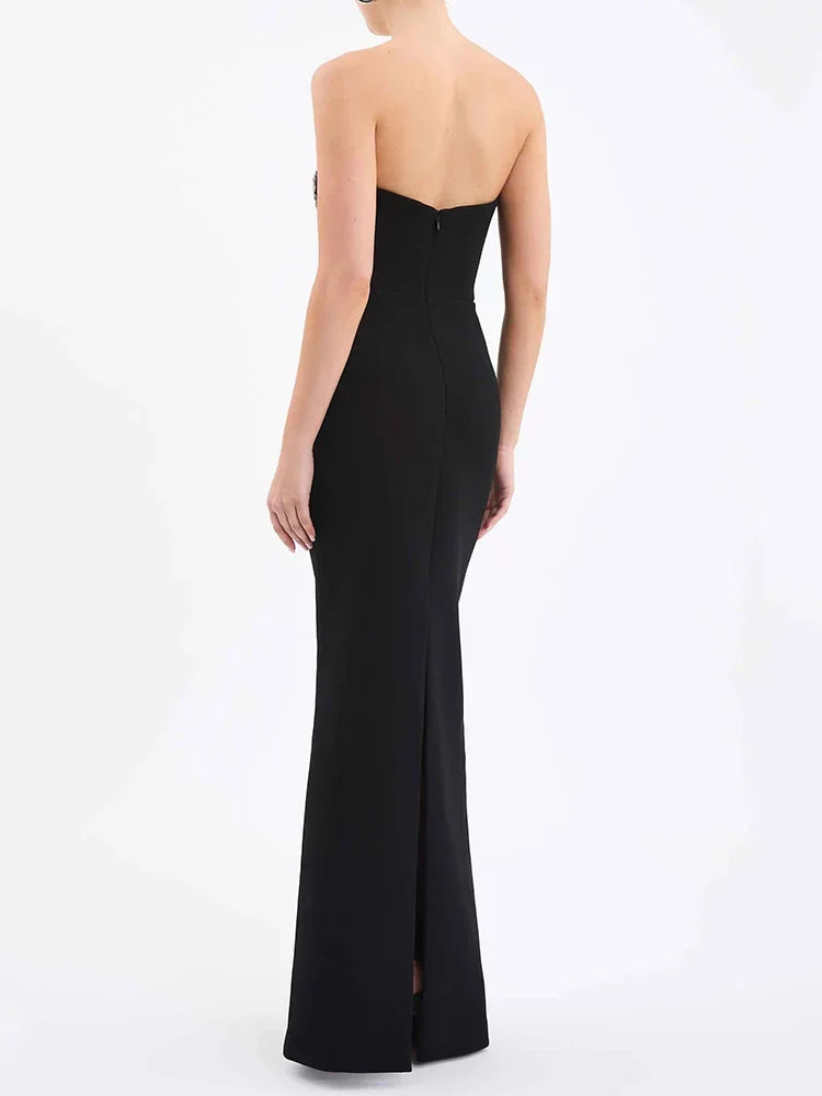 Sexy Strapless V Neck Lace Sequin Design Black Velvet Party Dress