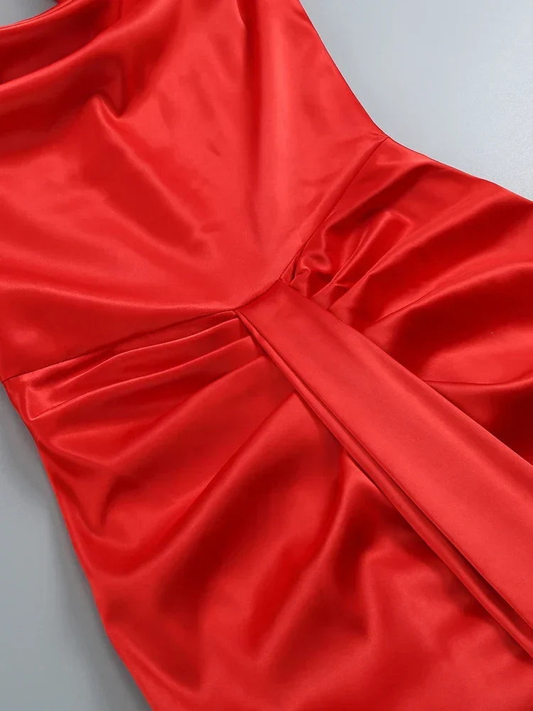 Sexy Swinging Collar Backless Pleated Long Dress Draped Design Party Dress