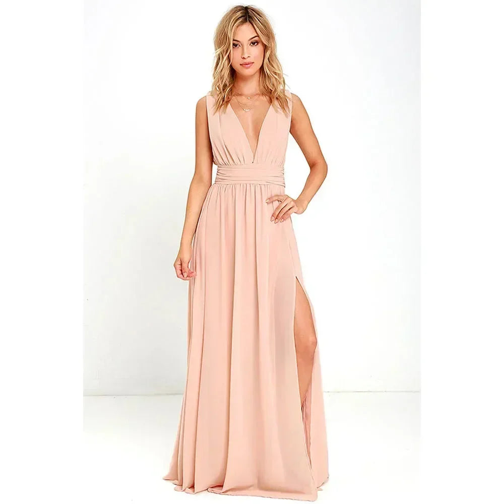 Sexy Backless Mesh Maxi Red Christmas Party Dress Pink / S Dresses-L