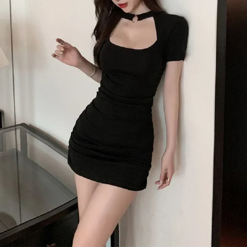 Hollow Out Bodycon Mini Split Evening Female Casual Elegant Cut Out Dress