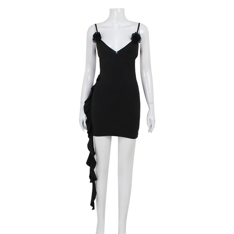 Low Cut Sling Ribbon Hollow Out Cutout Backless Dress Flattering Hip