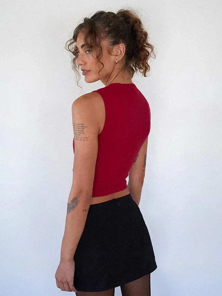 Y2K Bow TieUp Tank Top Crop Top