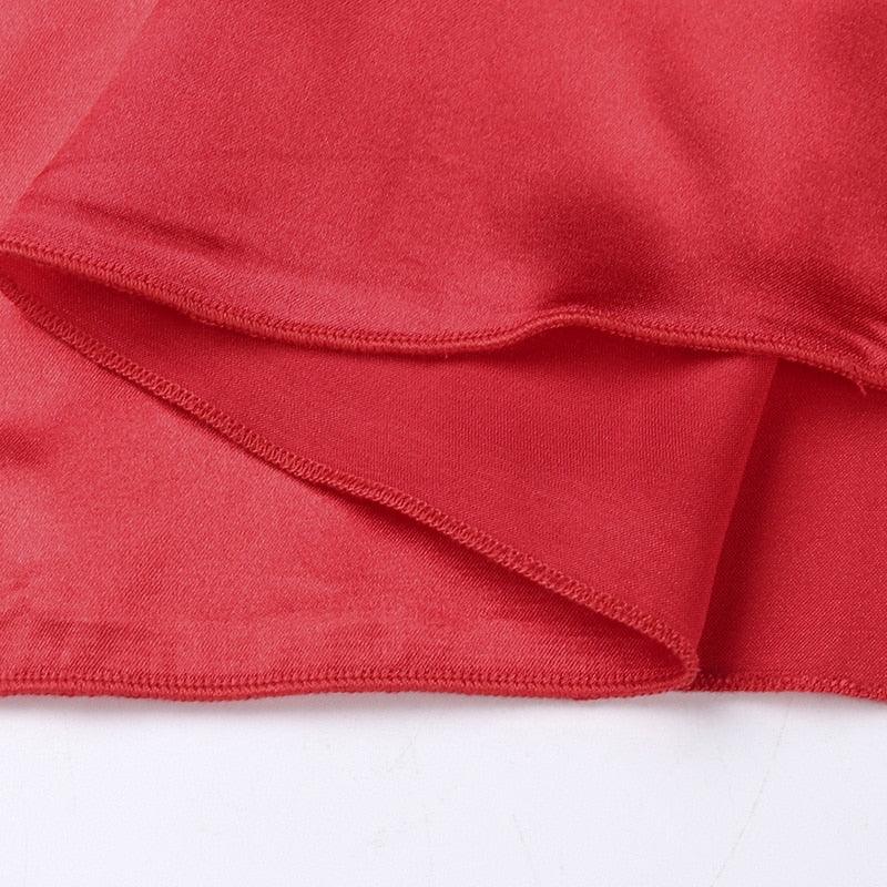 Red Sweetheart Neck Lace Long Sleeve Satin Bow Front A-Line Mini Dress