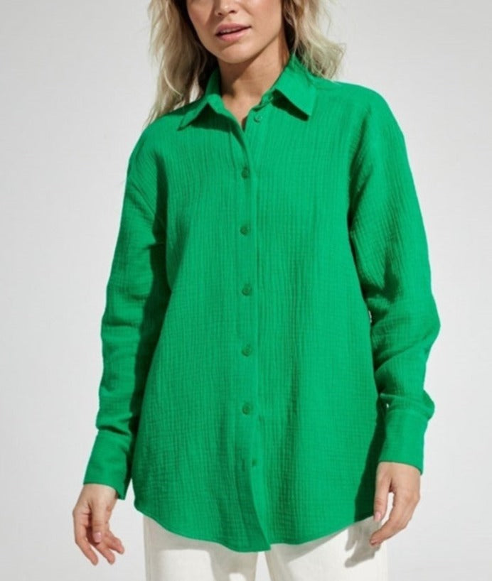 Dinora Button-Up Shirt Dark Green / S Tops & Blouses