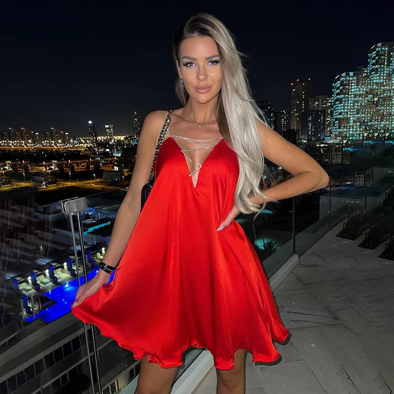Diamond Strap Satin Orange Mini Dress