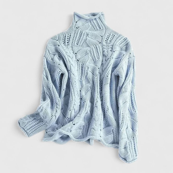 Turtleneck Cable Knit Pointelle Long Sleeve Sweater