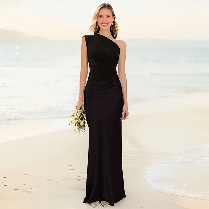One-Shoulder Ruched Satin Mermaid Maxi Gown 6