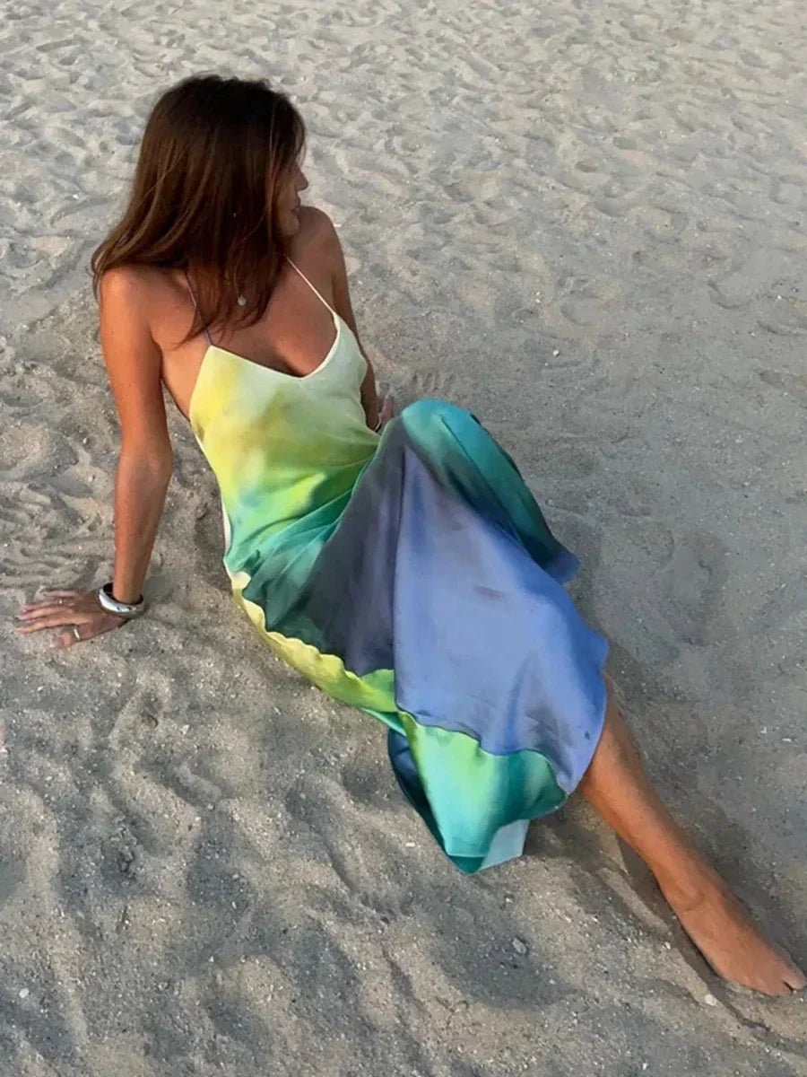 Gradient Cami Vneck Backless Maxi Dress
