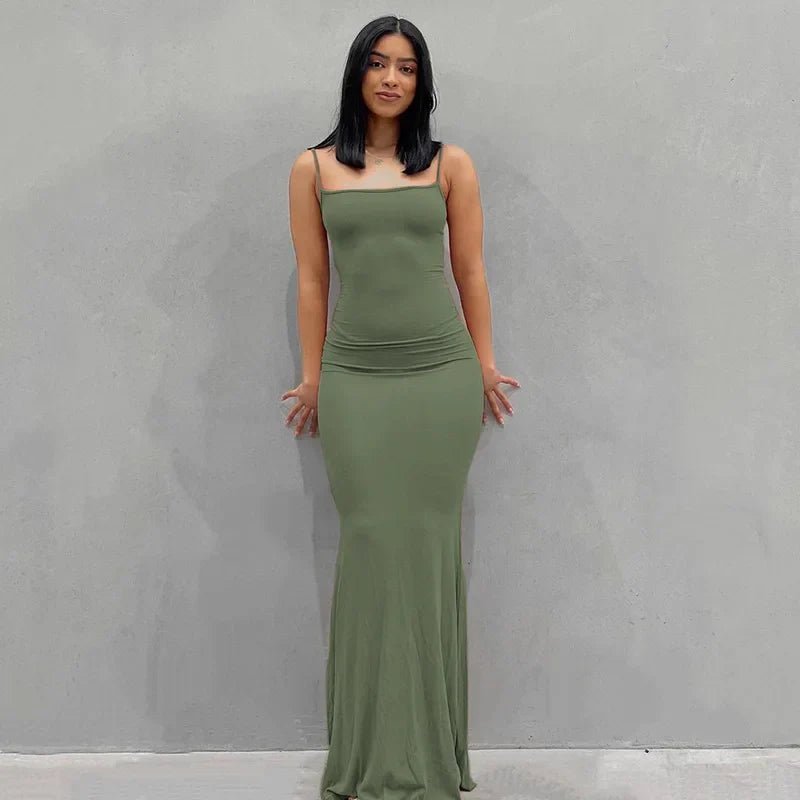 Satin Backless Bodycon Maxi Slip Dress