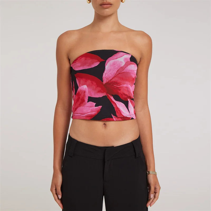 Floral Print OffShoulder Strapless