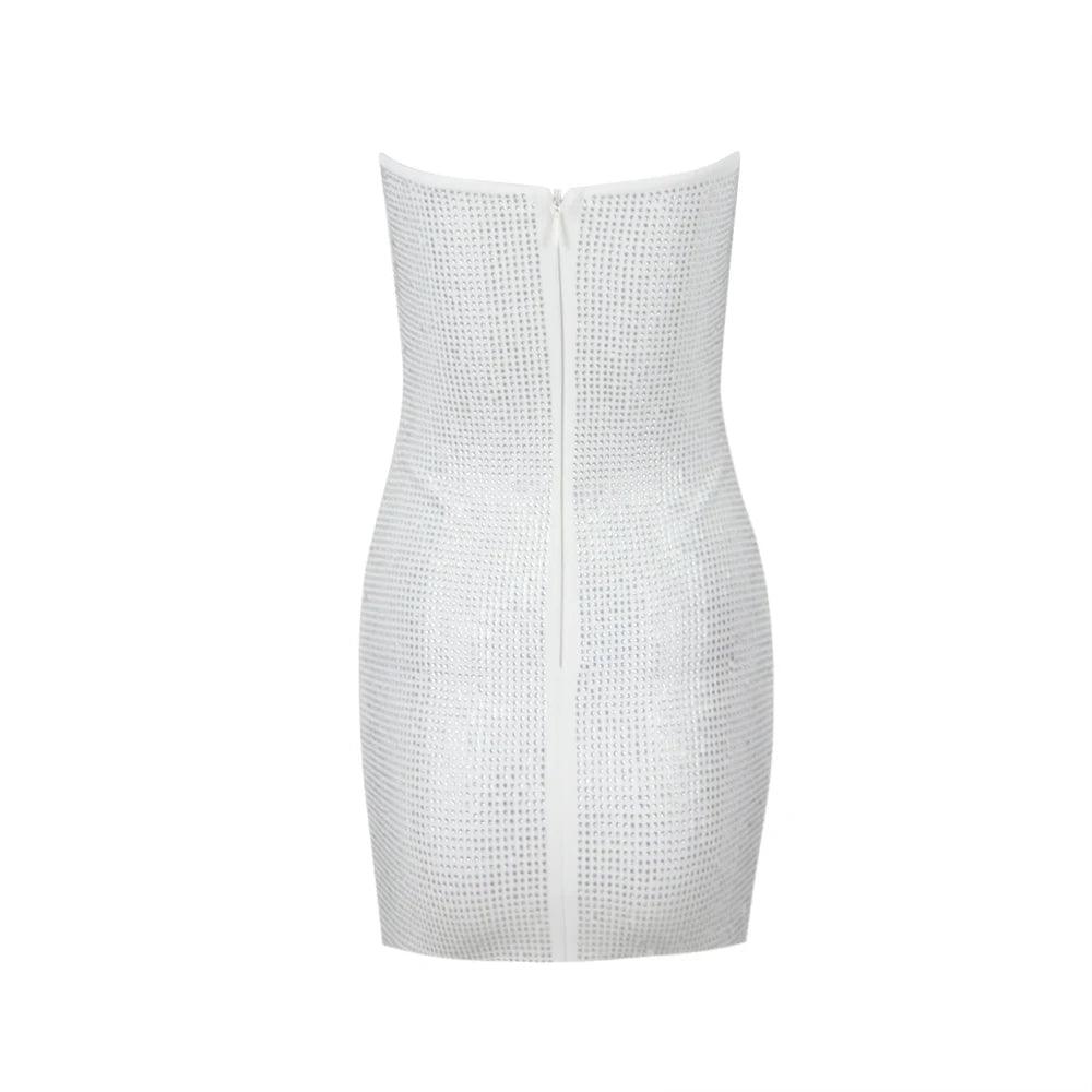 Silver Strapless Sweetheart Rhinestone Floral Applique Cutout Bodycon Mini Dress 8