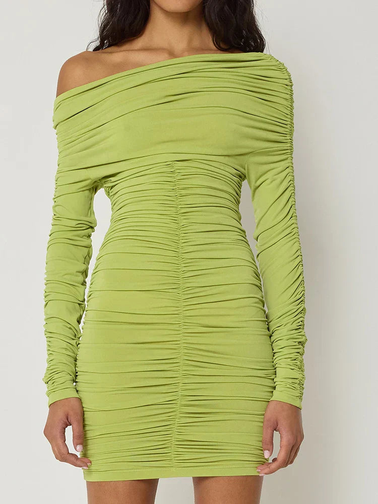 One Shoulder Pleated Mini Dress