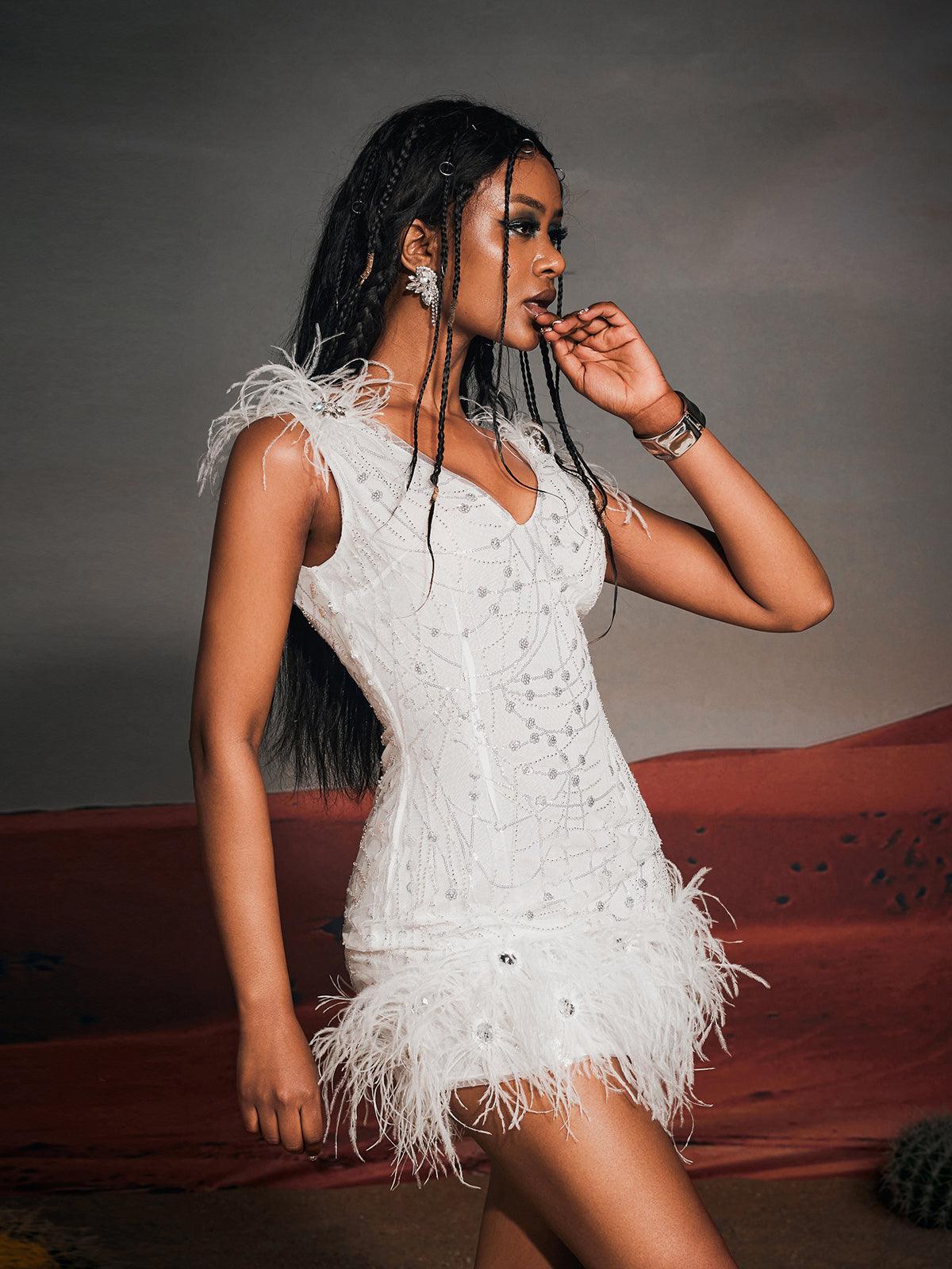 Sequin Feather Mini Dress