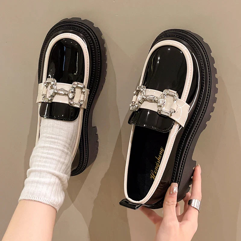 Rhinestone Mix Color Chunky Thick Bottom NonSlip Shiny Casual Flats Loafers