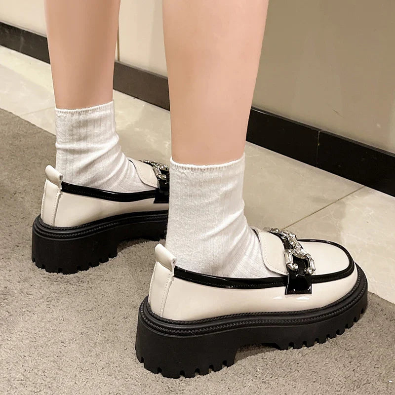 Rhinestone Mix Color Chunky Thick Bottom NonSlip Shiny Casual Flats Loafers