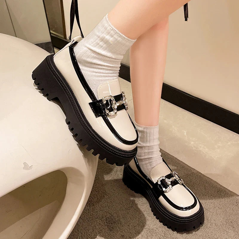 Rhinestone Mix Color Chunky Thick Bottom NonSlip Shiny Casual Flats Loafers