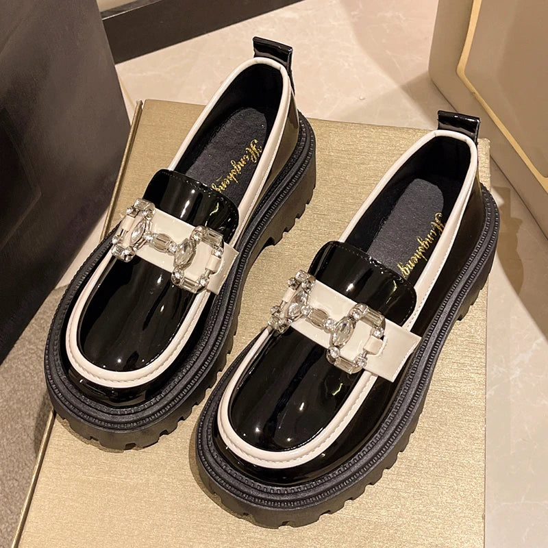 Rhinestone Mix Color Chunky Thick Bottom NonSlip Shiny Casual Flats Loafers