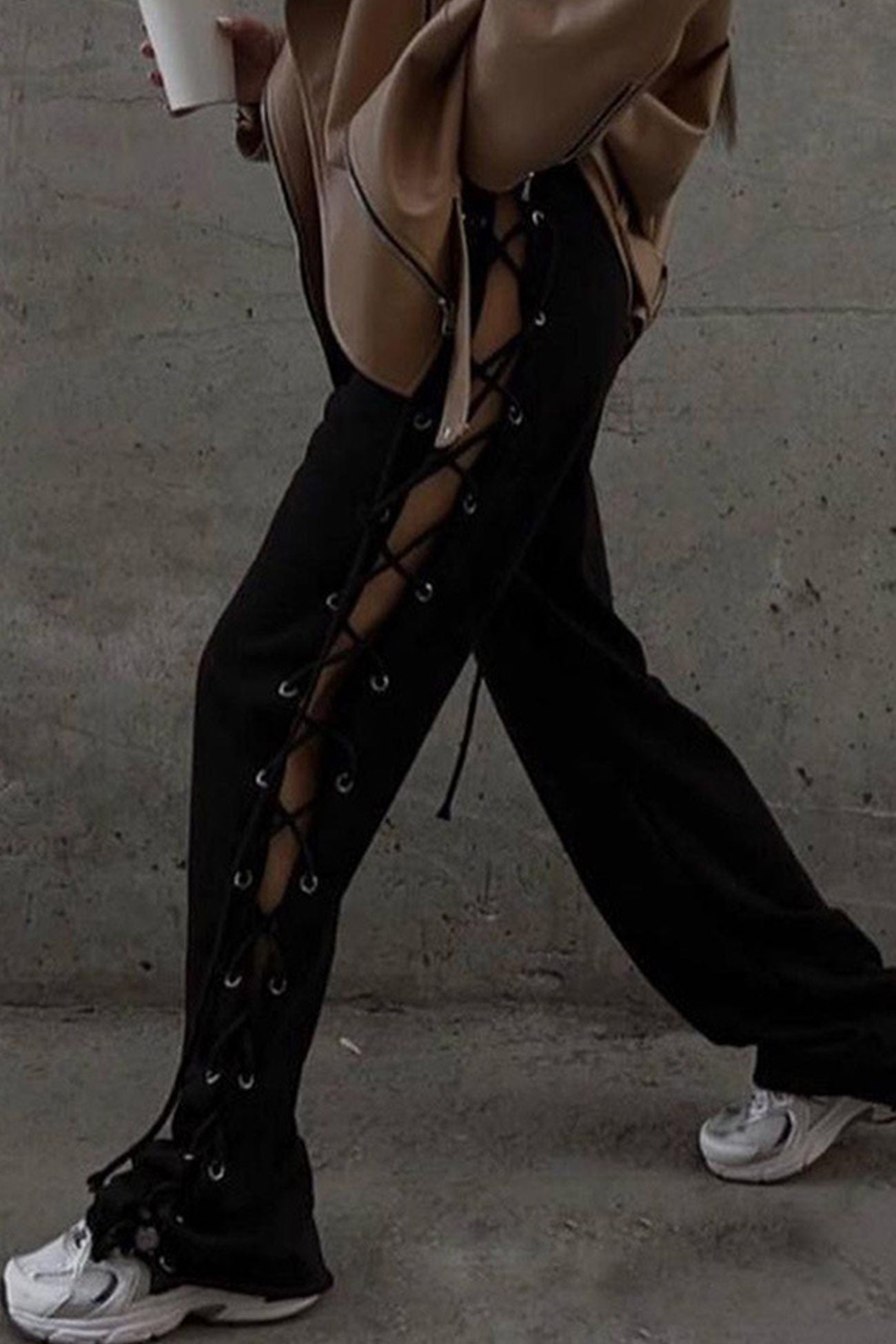 Side Slit Tieup Cutout Wideleg Long Pants