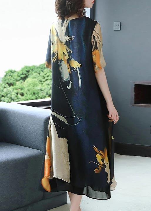 Simple Long Stylish Plus Size Elegant Chiffon Prints Loose Dress