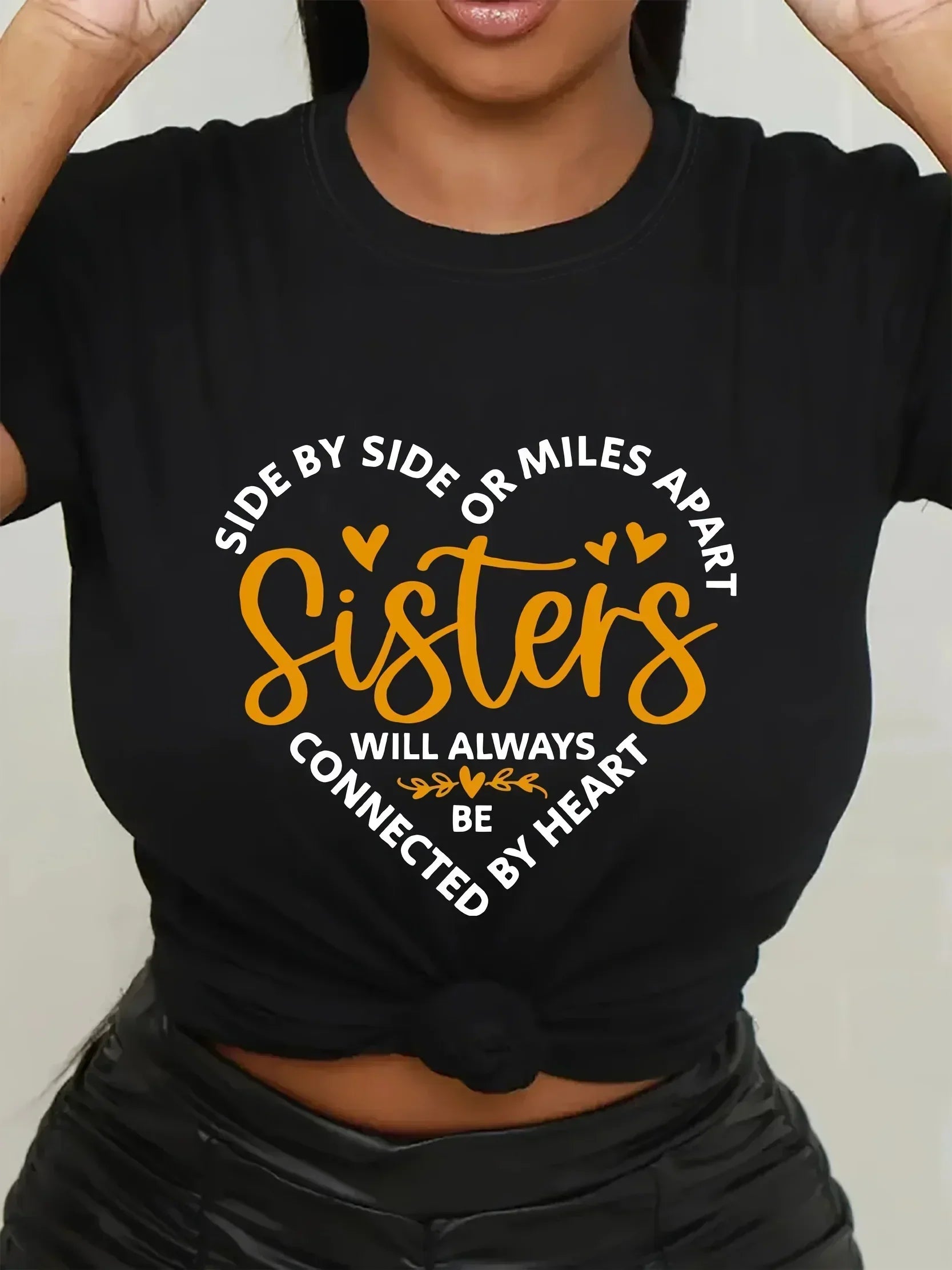 Vintage Crew Neck Short Sleeve Sisters Print Spring & Summer Women's Clothing T-shirt