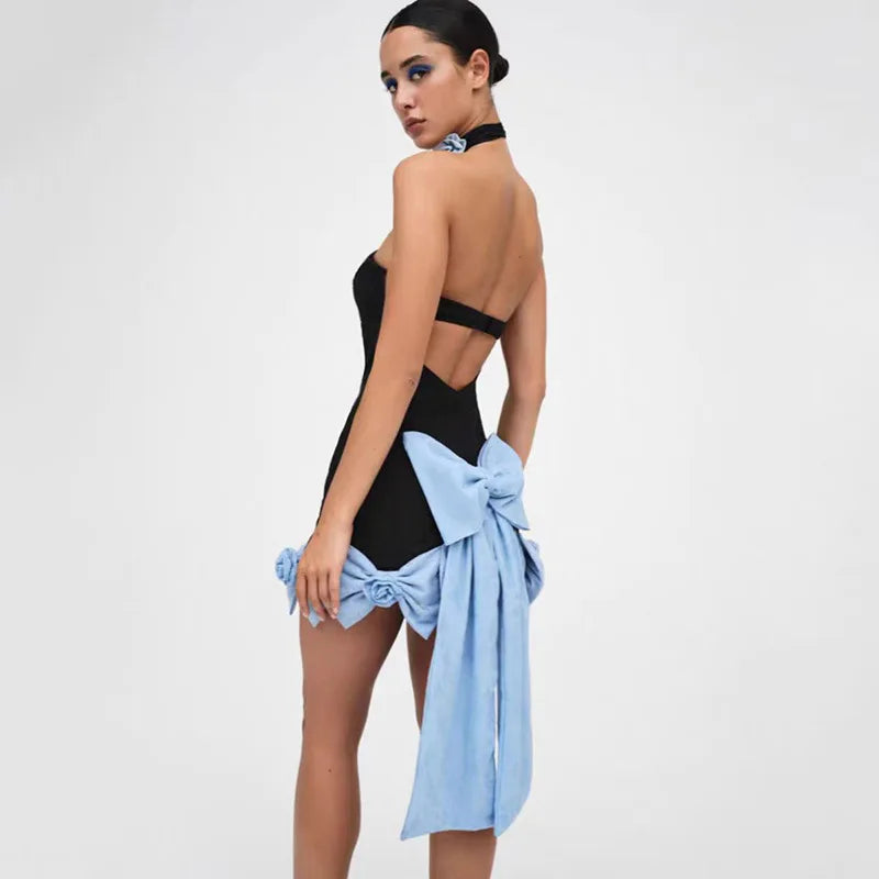 Skinny Bow Slash Neck Party Dress