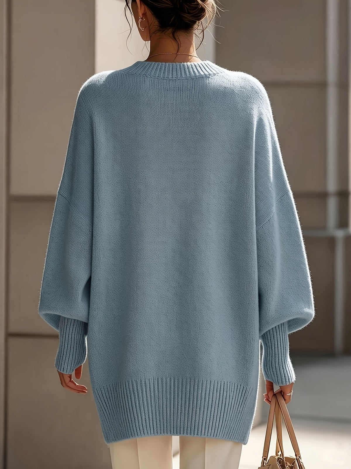 Mock Neck Drop Shoulder Asymmetric Hem Oversized Knit Sweater 18