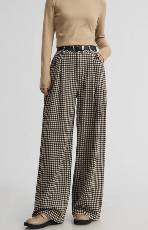 High--Waisted Checkered Wide Leg Pants