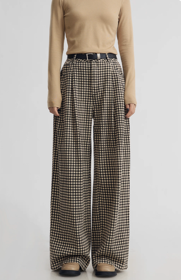 High--Waisted Checkered Wide Leg Pants