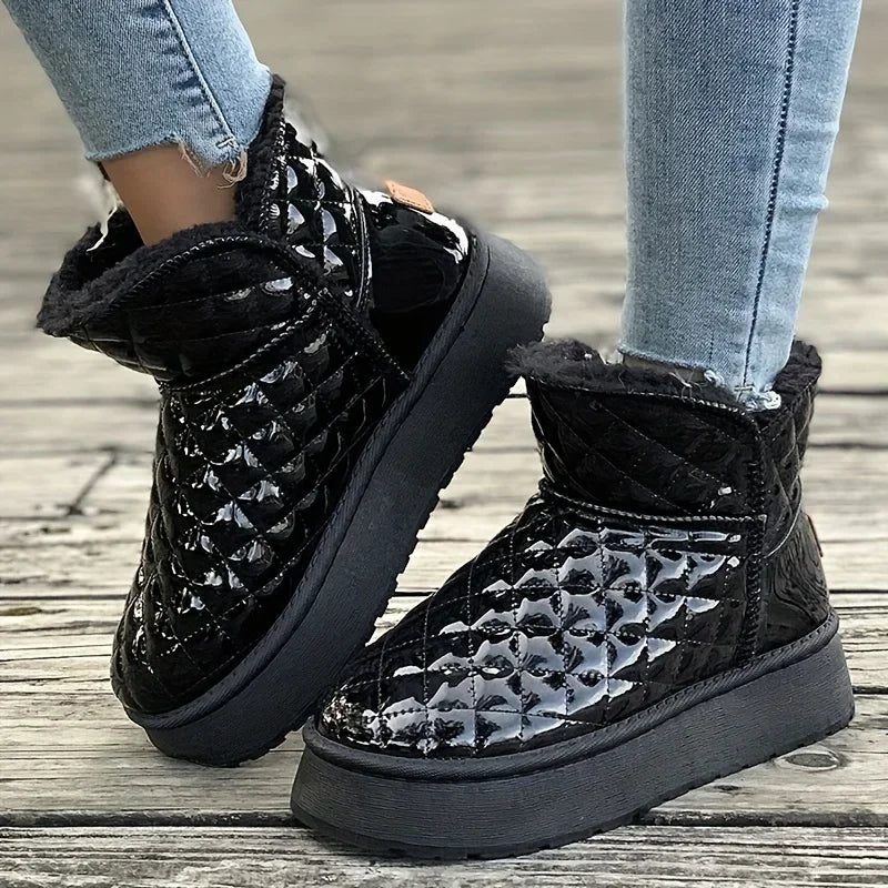 Thicken Slipon Heighten Waterproof Plush Warm Flat Snow Boot