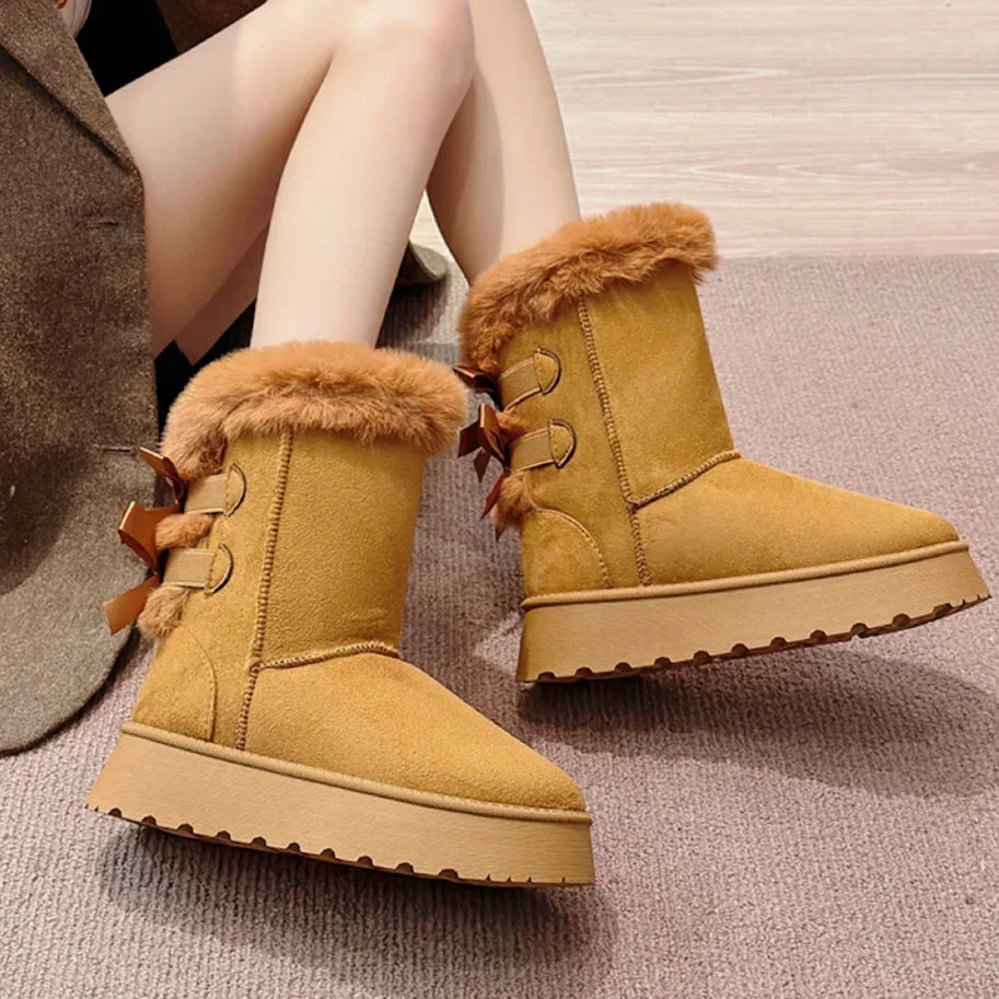 Thick Plush Thick Sole Nonslip Solid Button Retro Snow Boot