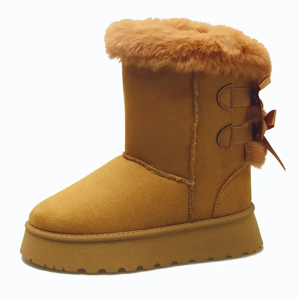 Thick Plush Thick Sole Nonslip Solid Button Retro Snow Boot