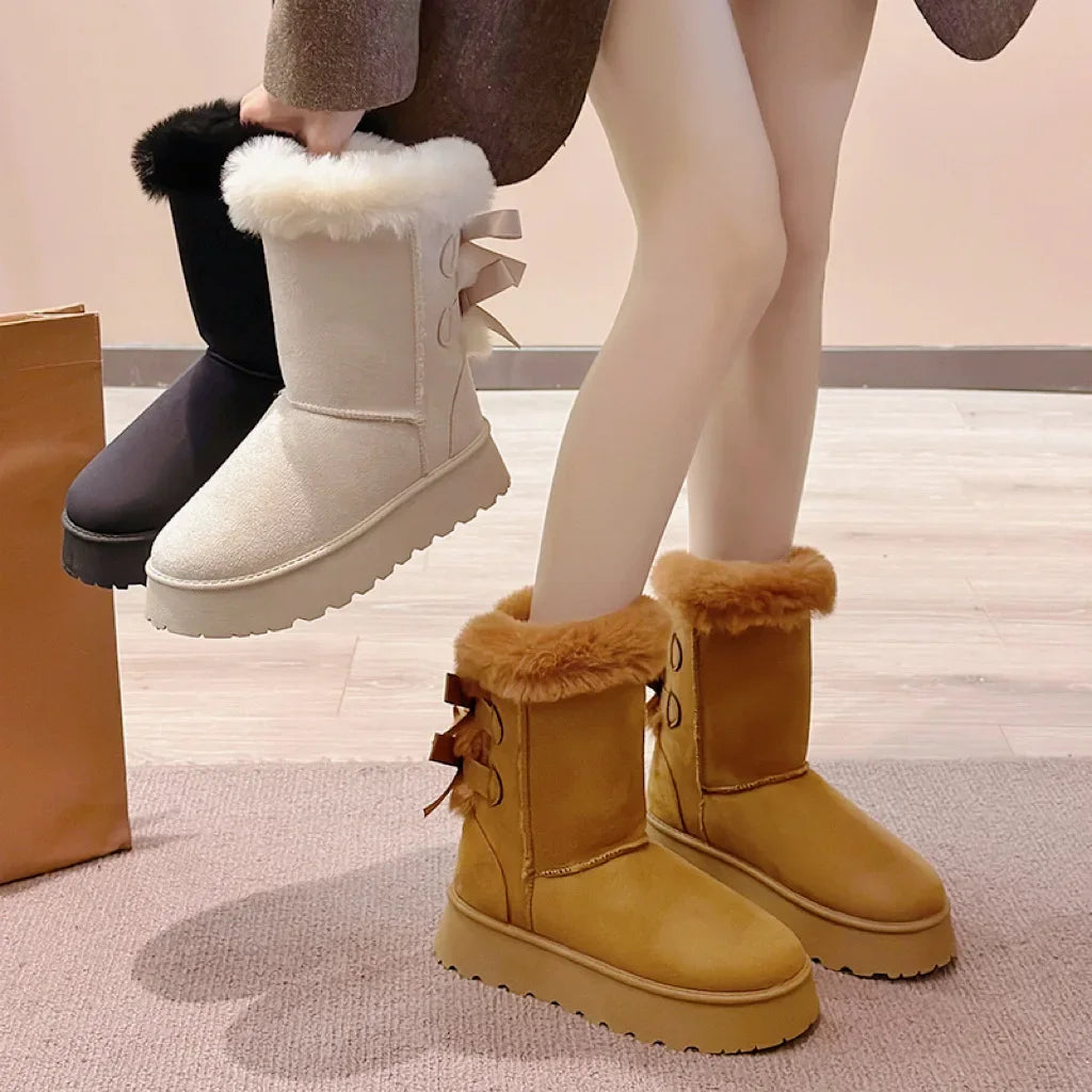 Thick Plush Thick Sole Nonslip Solid Button Retro Snow Boot