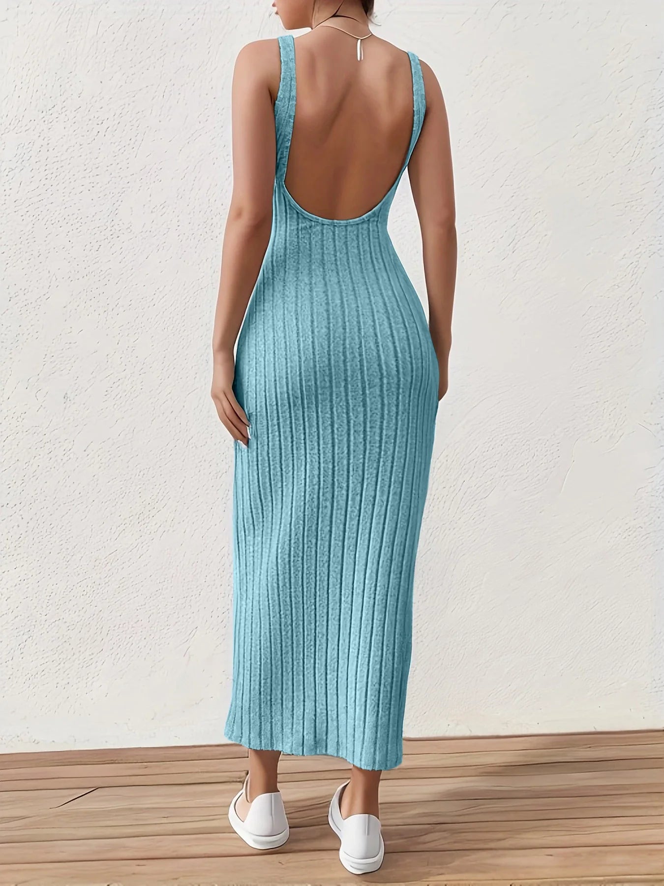 Solid Backless Sexy Midlength Sleeveless Midi Dresses