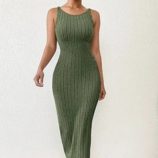 Solid Backless Sexy Midlength Sleeveless Midi Dresses