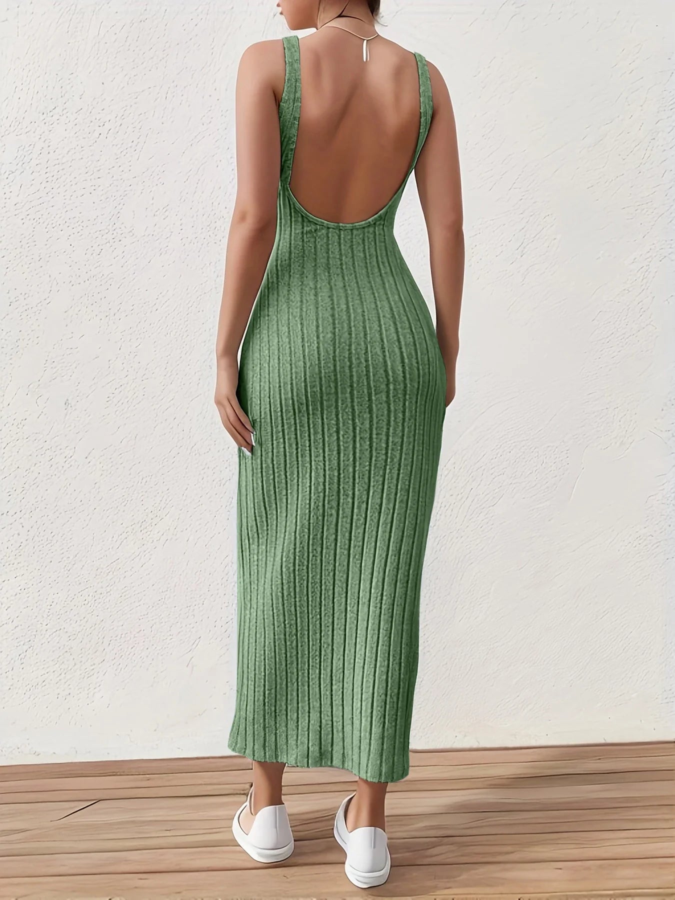 Solid Backless Sexy Midlength Sleeveless Midi Dresses