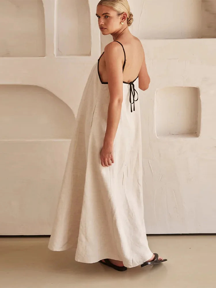 Gwendolyn Elegant Linen-cotton Dress with Open Back for Women