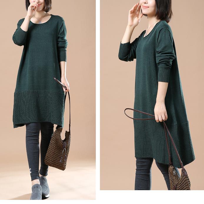 Solid blackish green sweaters knitted dresses