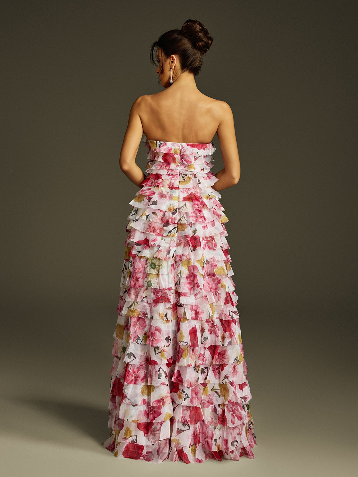 Strapless Tiered Floral Maxi Dress