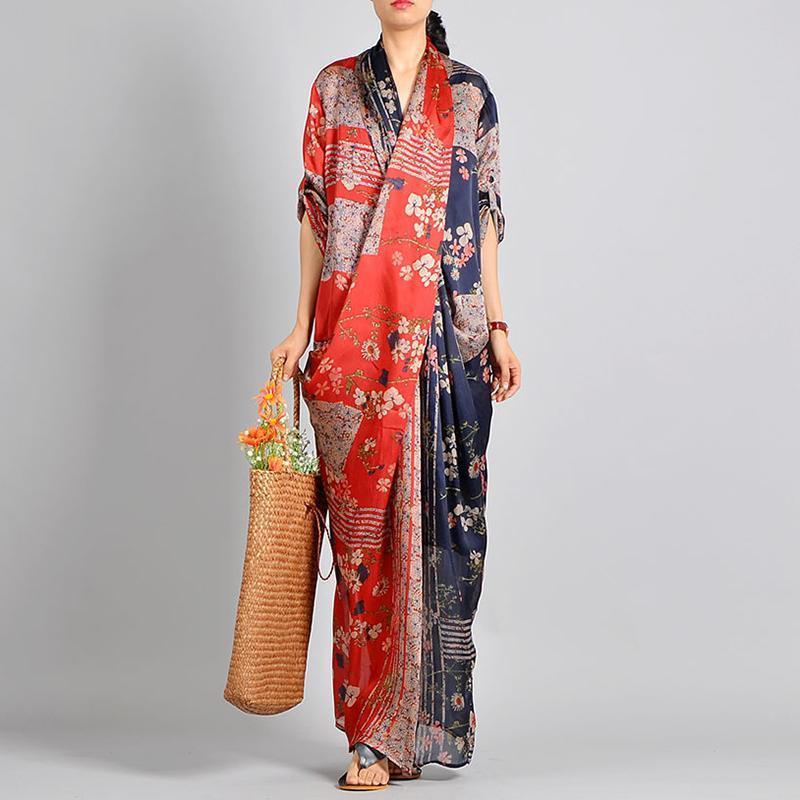 Spliced Print Vintage Tencel Women Dress - Omychic