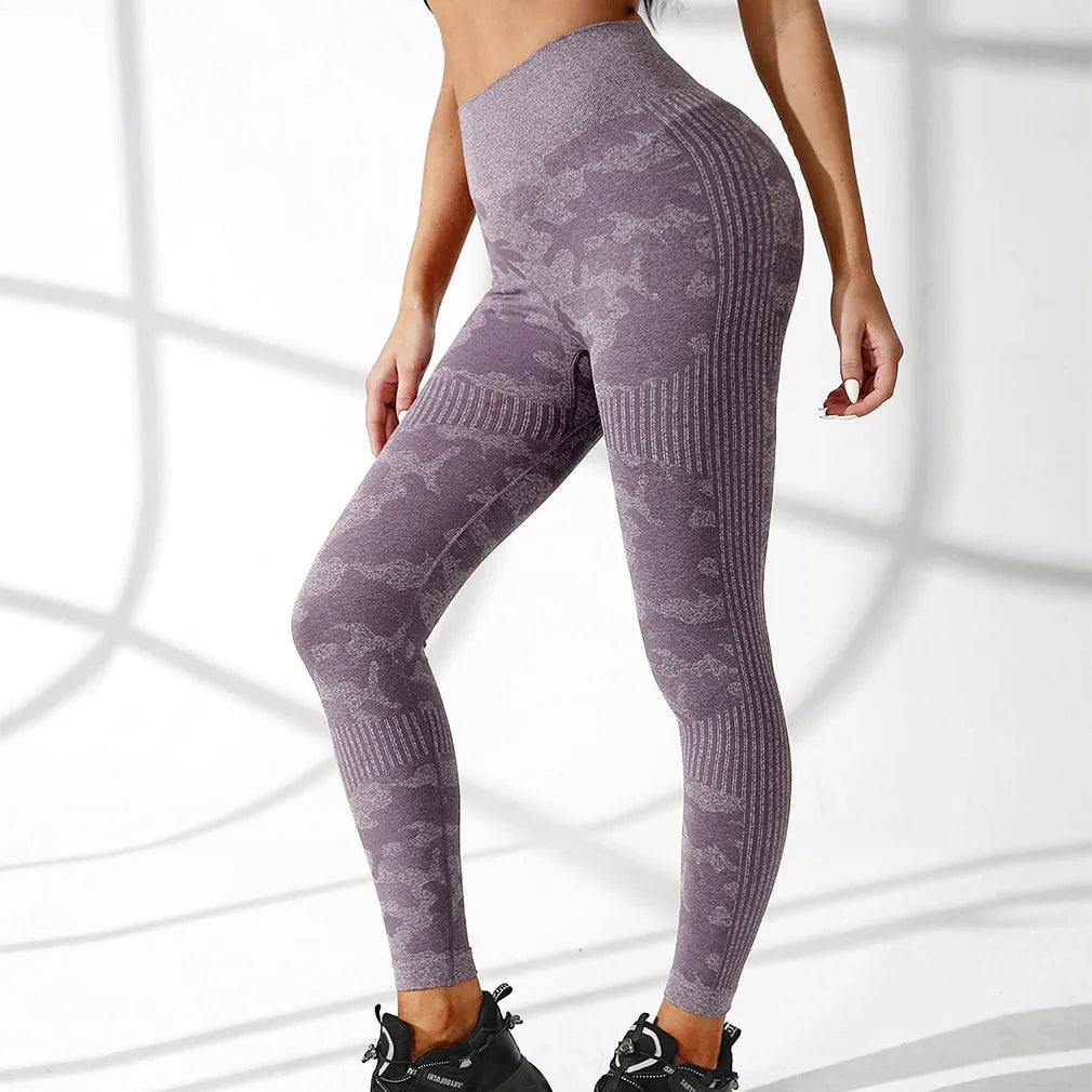High Waist Camouflage Seamless Stretch Butt Lift Gym Legging Purple / S