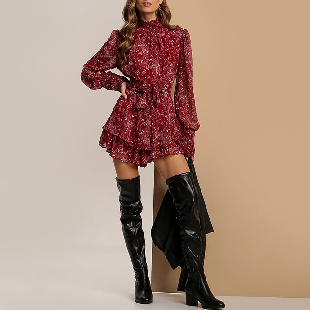Spring Vintage Perspective Floral Print Dress