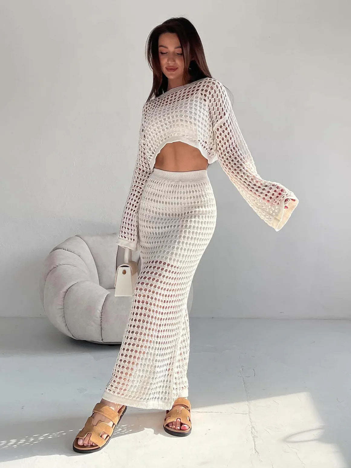 Summer Thin Knit Mesh Hollowout Skirt